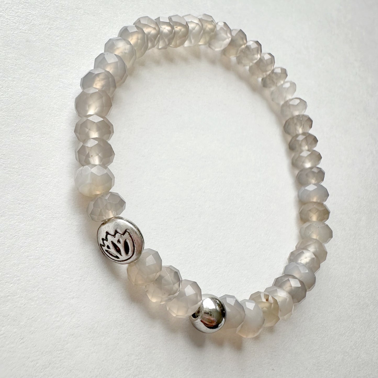 Gray Agate + Lotus Bracelet